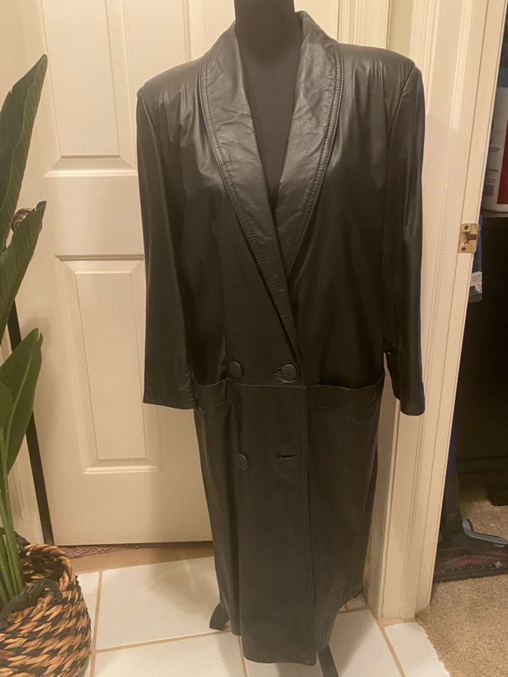 Women's Black Leather Longline Coat